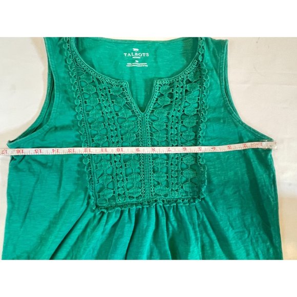 Talbots Womens Embroidered Tank Top Sleeveless Split V Neck Kelly Green SZ Small - Picture 4 of 7